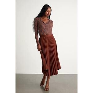 Lulus Raylie Rust Brown Suede Pleated Midi Skirt - Size XS